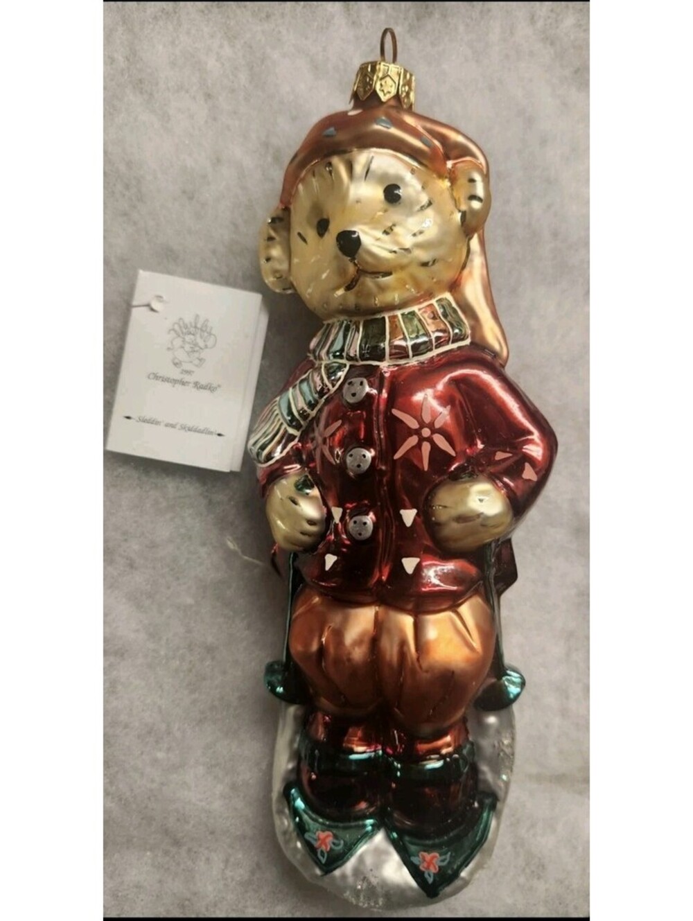 Christopher Radko Muffy Vanderbear Sleddin' and Skiddadlin' Glass Ornament w/Tag